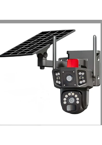 4K, Solar Panelli Kamera, Çift Lens, 10X Zoom, SIM Kart Destekli, IP Kamera, Kablosuz 4G Güneş Enerjili Kamera