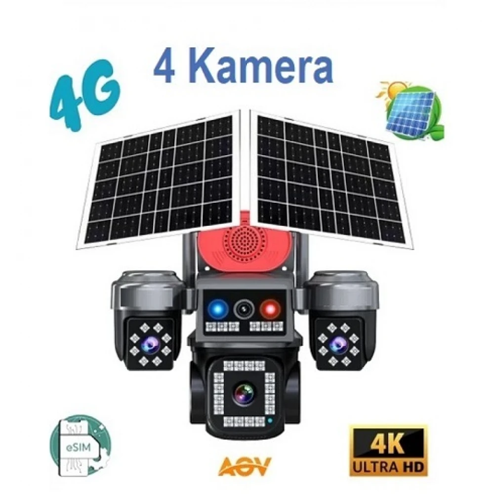 4 Kameralı Çift Panelli Aov 7/24 Kayıt Solar Kamera C-77