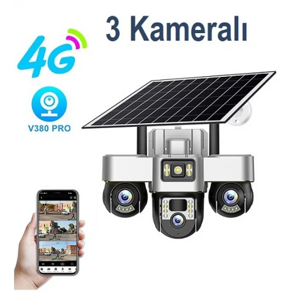3 Kameralı Solar 4G 6MPixel Güvenlik Kamerası ICC-73