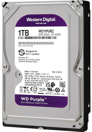 1 Tb Wd 3.5 Purple Sata3 5400rpm 64mb 7/24 Güvenlik Wd10purz 1tb